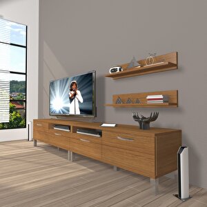 Eko 200r Slm Krom Ayaklı Tv Ünitesi Tv Sehpası Naturel Ceviz