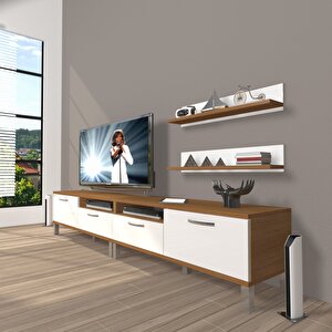 Eko 200r Slm Krom Ayaklı Tv Ünitesi Tv Sehpası Ceviz Beyaz