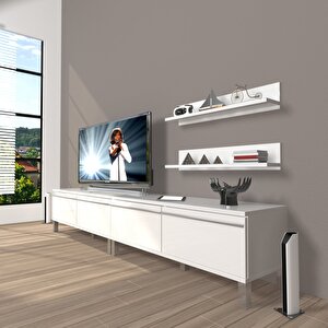 Eko 200t Mdf Krom Ayaklı Tv Ünitesi Tv Sehpası Parlak Beyaz