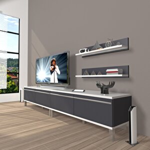 Eko 200t Mdf Krom Ayaklı Tv Ünitesi Tv Sehpası Beyaz - Antrasit