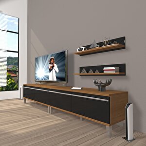Eko 200t Mdf Krom Ayaklı Tv Ünitesi Tv Sehpası Ceviz-Siyah