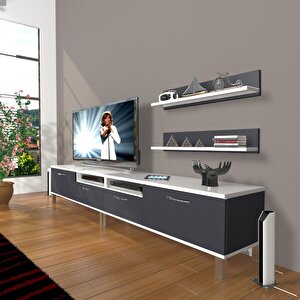 Eko 220r Mdf Krom Ayaklı Tv Ünitesi Tv Sehpası Beyaz - Antrasit