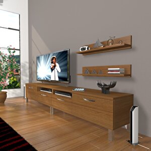 Eko 220r Mdf Krom Ayaklı Tv Ünitesi Tv Sehpası Naturel Ceviz