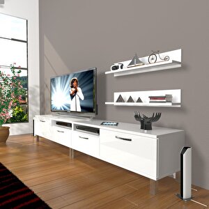 Eko 220r Slm Krom Ayaklı Tv Ünitesi Tv Sehpası Parlak Beyaz
