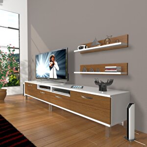 Eko 220r Slm Krom Ayaklı Tv Ünitesi Tv Sehpası Beyaz - Ceviz
