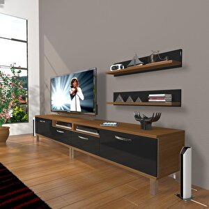 Eko 220r Slm Krom Ayaklı Tv Ünitesi Tv Sehpası Ceviz-Siyah