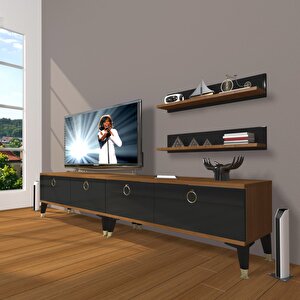 Eko 220t Mdf Gold Tv Ünitesi Tv Sehpası Ceviz-Siyah