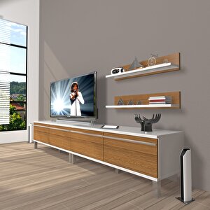 Eko 220t Mdf Krom Ayaklı Tv Ünitesi Tv Sehpası Beyaz - Ceviz