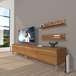 Eko 220t Mdf Krom Ayaklı Tv Ünitesi Tv Sehpası Naturel Ceviz