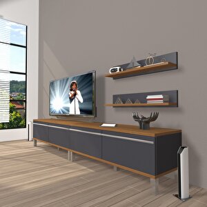 Eko 220t Mdf Krom Ayaklı Tv Ünitesi Tv Sehpası Ceviz Antrasit