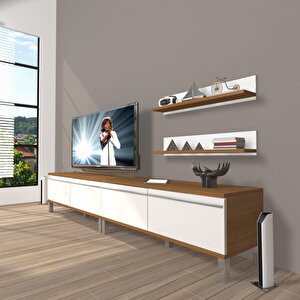 Eko 220t Mdf Krom Ayaklı Tv Ünitesi Tv Sehpası Ceviz Beyaz