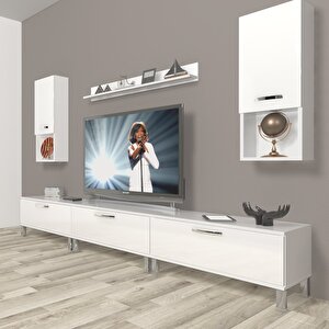 Eko 270da Mdf Krom Ayaklı Tv Ünitesi Tv Sehpası Parlak Beyaz