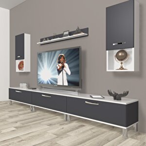Eko 270da Mdf Krom Ayaklı Tv Ünitesi Tv Sehpası Beyaz - Antrasit