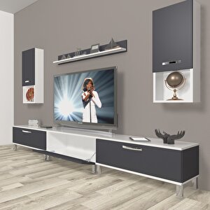 Eko 270da Mdf Krom Ayaklı Tv Ünitesi Tv Sehpası Beyaz - Antrasit