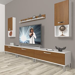 Eko 270da Mdf Krom Ayaklı Tv Ünitesi Tv Sehpası Beyaz - Ceviz