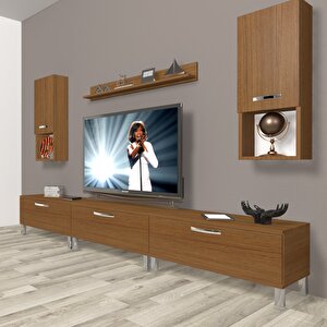 Eko 270da Mdf Krom Ayaklı Tv Ünitesi Tv Sehpası Naturel Ceviz