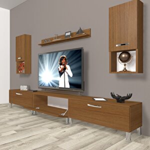 Eko 270da Mdf Krom Ayaklı Tv Ünitesi Tv Sehpası Naturel Ceviz