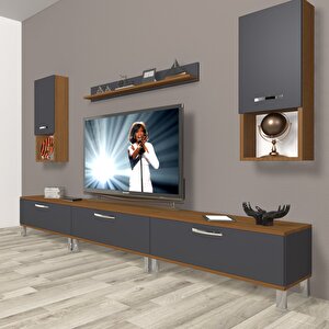 Eko 270da Mdf Krom Ayaklı Tv Ünitesi Tv Sehpası Ceviz Antrasit