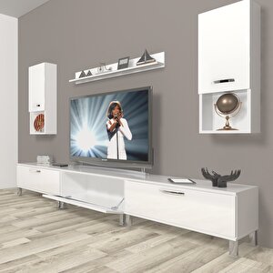 Eko 270da Slm Krom Ayaklı Tv Ünitesi Tv Sehpası Parlak Beyaz