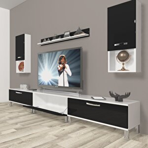 Eko 270da Slm Krom Ayaklı Tv Ünitesi Tv Sehpası Beyaz - Siyah