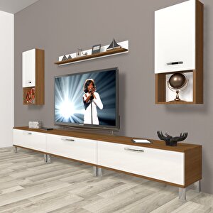 Eko 270da Slm Krom Ayaklı Tv Ünitesi Tv Sehpası Ceviz Beyaz