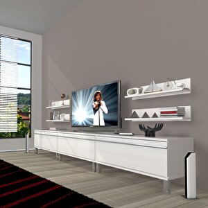 Eko 270r Mdf Krom Ayaklı Tv Ünitesi Tv Sehpası Parlak Beyaz