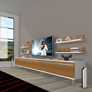 Eko 270r Mdf Krom Ayaklı Tv Ünitesi Tv Sehpası Beyaz - Ceviz