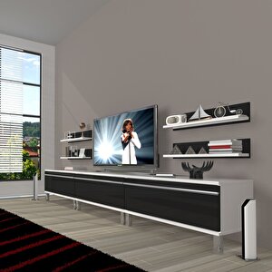 Eko 270r Mdf Krom Ayaklı Tv Ünitesi Tv Sehpası Beyaz - Siyah