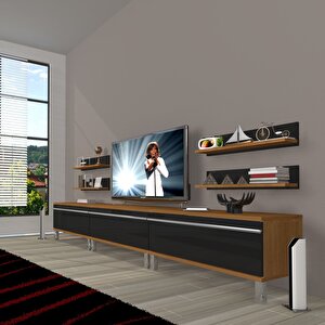 Eko 270r Mdf Krom Ayaklı Tv Ünitesi Tv Sehpası Ceviz-Siyah