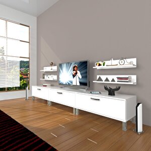 Eko 270r Slm Krom Ayaklı Tv Ünitesi Tv Sehpası Parlak Beyaz