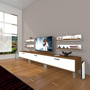 Eko 270r Slm Krom Ayaklı Tv Ünitesi Tv Sehpası Ceviz Beyaz