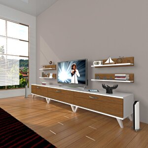 Eko 270r Slm Retro Tv Ünitesi Tv Sehpası Beyaz - Ceviz