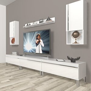 Eko 270ta Mdf Krom Ayaklı Tv Ünitesi Tv Sehpası Parlak Beyaz