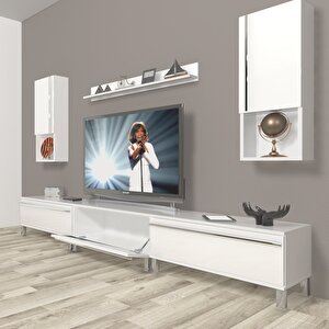Eko 270ta Mdf Krom Ayaklı Tv Ünitesi Tv Sehpası Parlak Beyaz