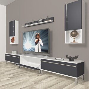 Eko 270ta Mdf Krom Ayaklı Tv Ünitesi Tv Sehpası Beyaz - Antrasit
