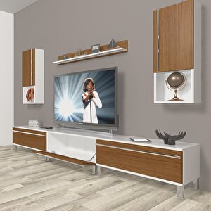 Eko 270ta Mdf Krom Ayaklı Tv Ünitesi Tv Sehpası Beyaz - Ceviz