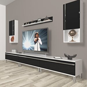 Eko 270ta Mdf Krom Ayaklı Tv Ünitesi Tv Sehpası Beyaz - Siyah