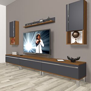 Eko 270ta Mdf Krom Ayaklı Tv Ünitesi Tv Sehpası Ceviz Antrasit