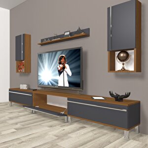 Eko 270ta Mdf Krom Ayaklı Tv Ünitesi Tv Sehpası Ceviz Antrasit