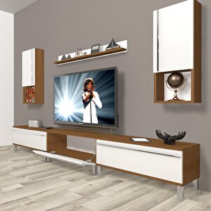 Eko 270ta Mdf Krom Ayaklı Tv Ünitesi Tv Sehpası Ceviz Beyaz