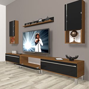 Eko 270ta Mdf Krom Ayaklı Tv Ünitesi Tv Sehpası Ceviz-Siyah