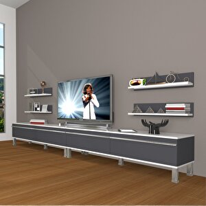 Eko 360r Mdf Krom Ayaklı Tv Ünitesi Tv Sehpası Beyaz - Antrasit
