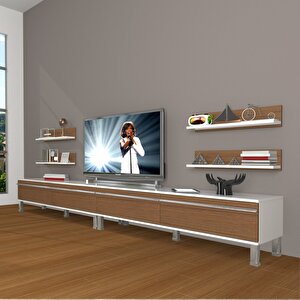 Eko 360r Mdf Krom Ayaklı Tv Ünitesi Tv Sehpası Beyaz - Ceviz