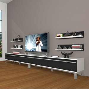 Eko 360r Mdf Krom Ayaklı Tv Ünitesi Tv Sehpası Beyaz - Siyah