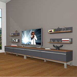 Eko 360r Mdf Krom Ayaklı Tv Ünitesi Tv Sehpası Ceviz Antrasit