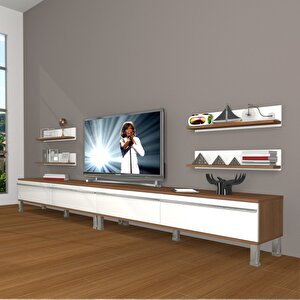 Eko 360r Mdf Krom Ayaklı Tv Ünitesi Tv Sehpası Ceviz Beyaz