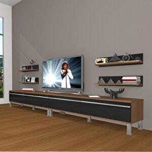 Eko 360r Mdf Krom Ayaklı Tv Ünitesi Tv Sehpası Ceviz-Siyah