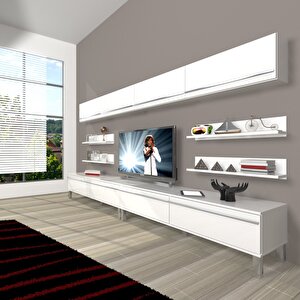 Eko 360y Mdf Krom Ayaklı Tv Ünitesi Tv Sehpası Parlak Beyaz