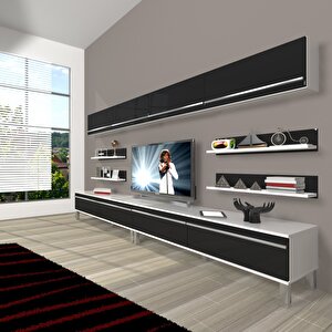 Eko 360y Mdf Krom Ayaklı Tv Ünitesi Tv Sehpası Beyaz - Siyah