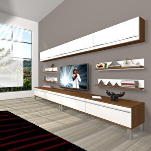 Eko 360y Mdf Krom Ayaklı Tv Ünitesi Tv Sehpası Ceviz Beyaz